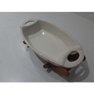 Ahşap Standlı Seramik Kulplu Gondol Fırın ve Sunum Kabı