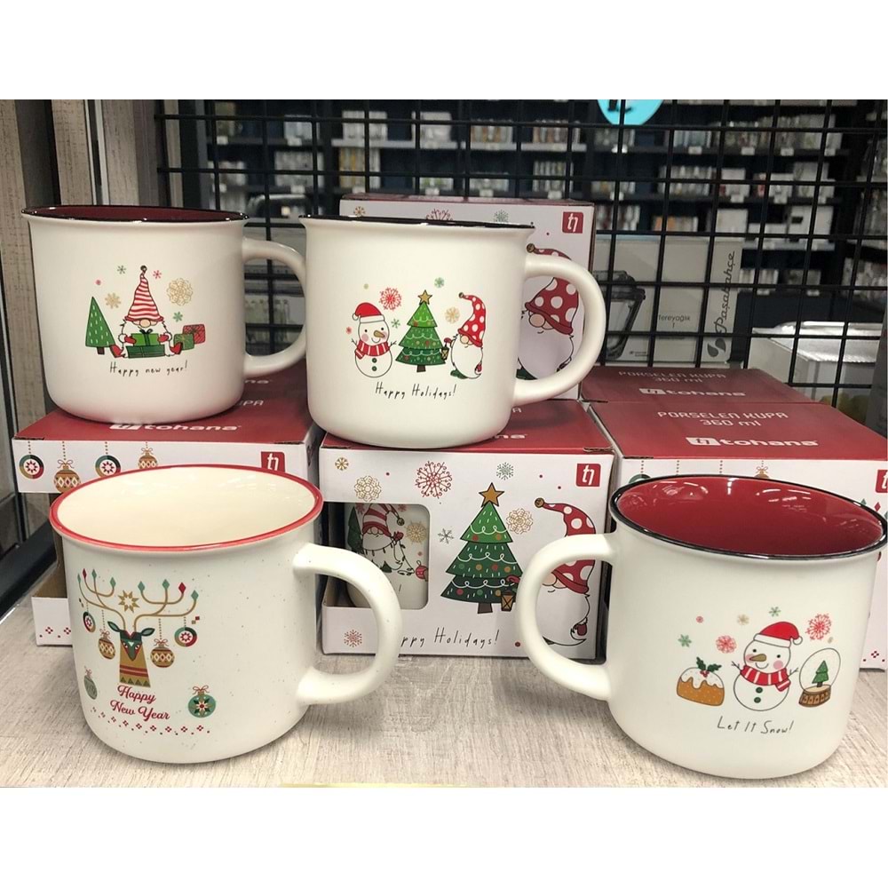 Yılbaşı Temalı Özel Tasarım Porselen Kupa -Happy New Year-3-360ml