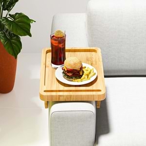 Doğal Bambu Dikdörtgen Telefon Tutuculu Koltuk Tepsisi/Sehpası