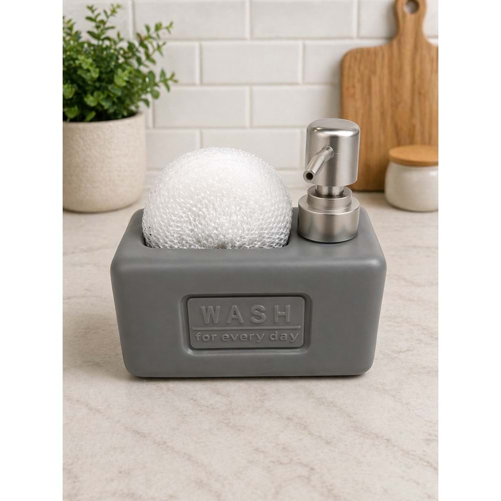 Süngerlikli Seramik Wash- Sıvı Sabunluk&Deterjanlık Gri