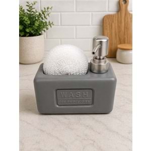 Süngerlikli Seramik Wash- Sıvı Sabunluk&Deterjanlık Gri